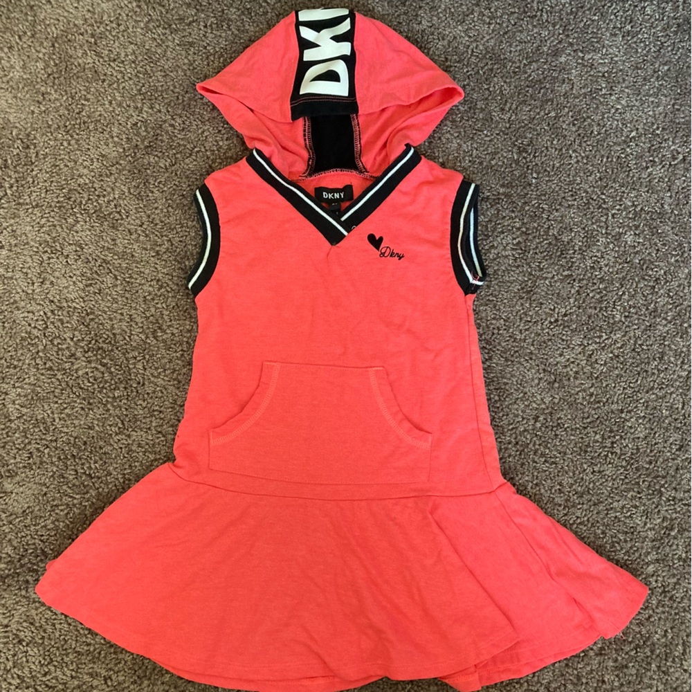 DKNY Hooded Sleeveless Flare Dress Size 4T Peachy Orange Black